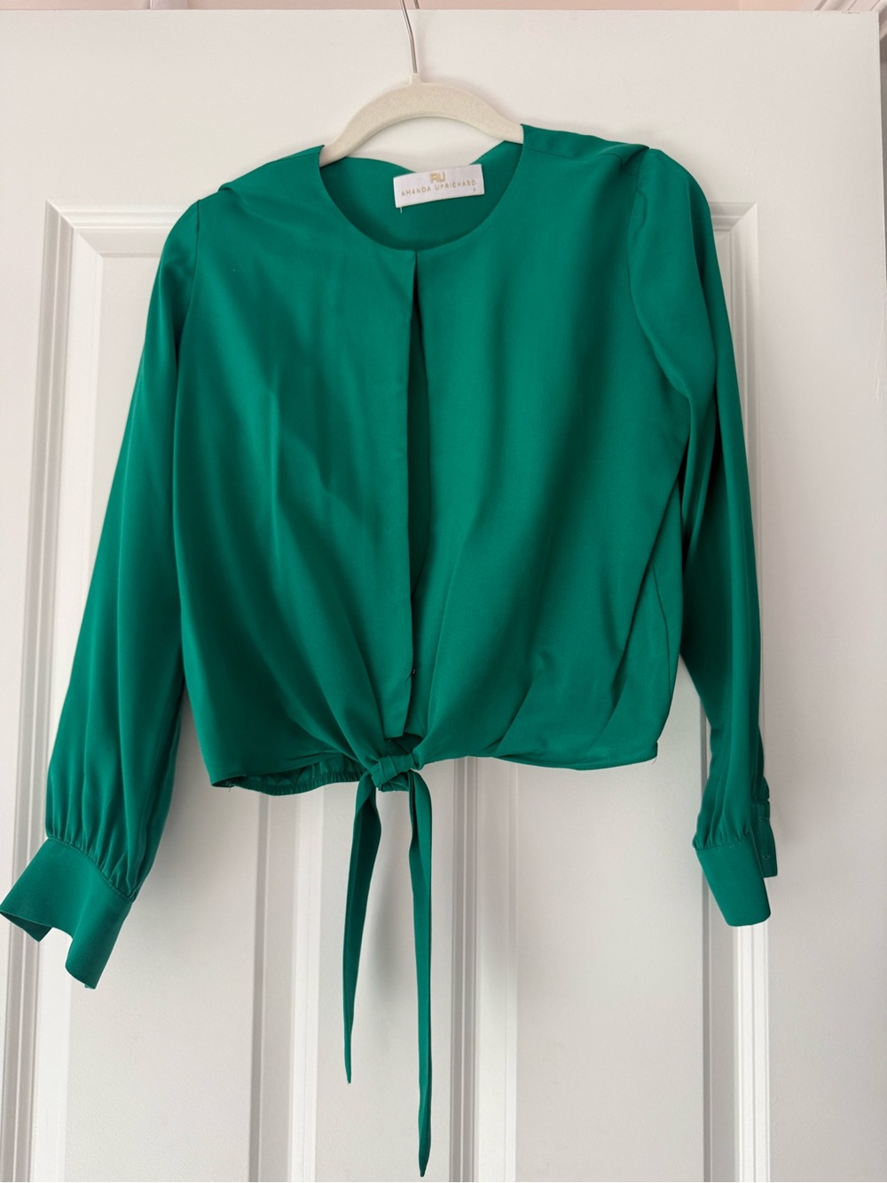 Amanda Uprichard Kelly Green Tie-Front Long Sleeve Blouse